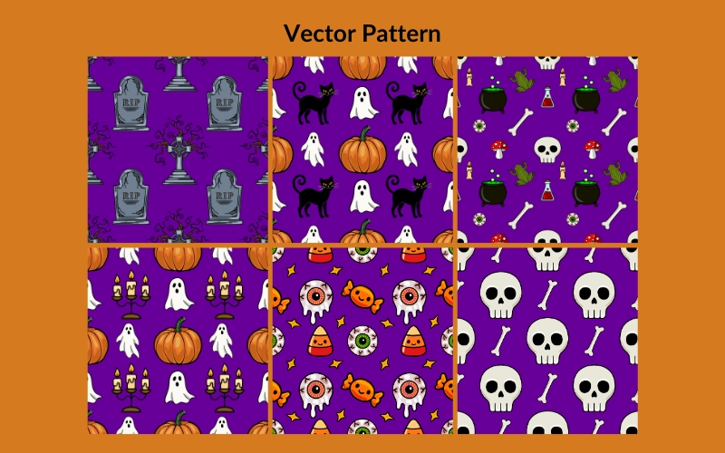 Preview of the scary Halloween patterns included in the bundle