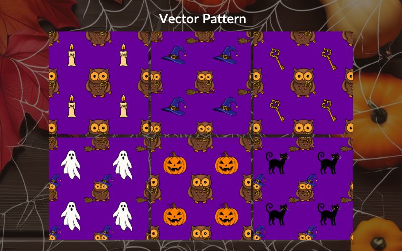 Preview of the Halloween owl patterns included in the bundle.