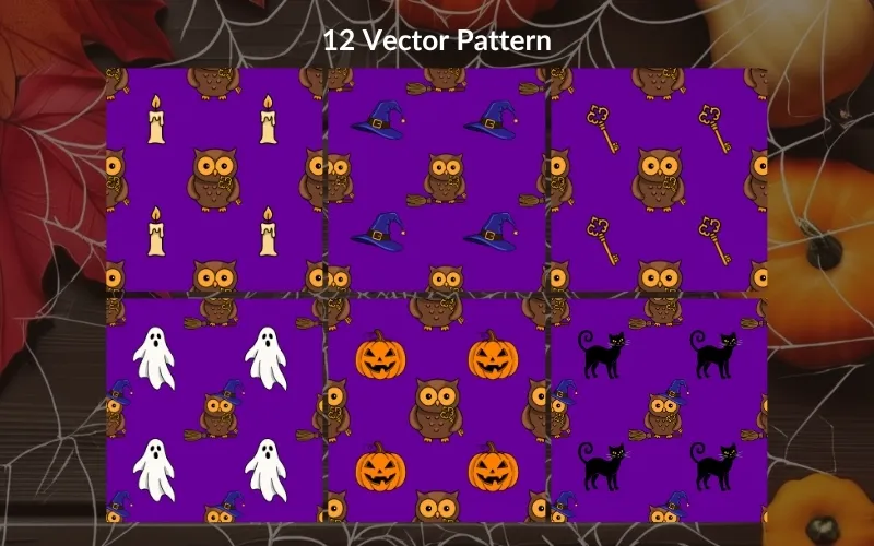 Preview of the Halloween owl patterns included in the bundle.