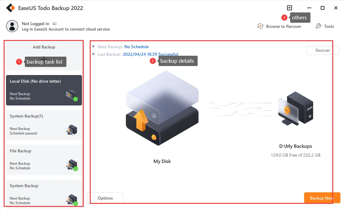 Home page of EaseUS Todo Backup Windows Backup Software