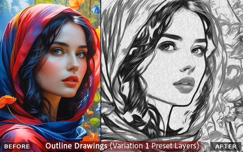 Outline Drawing PS effect applied to an image of a woman