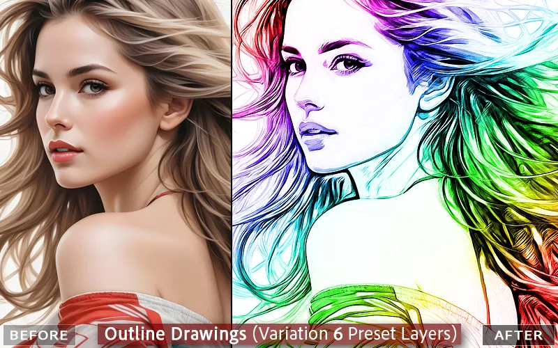 Outline Drawing PS effect applied to an image of a girl