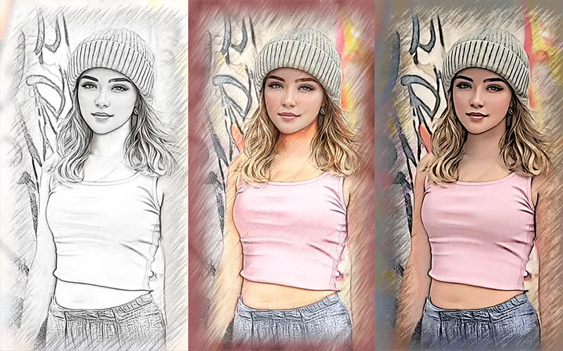 Preview of ps effects applied to an image of a girl in a pink top
