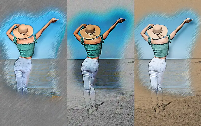preview of portrait effects applied to an image of a girl on a beach