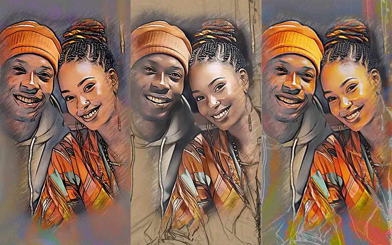 Preview of the ps actions applied to an image of a couple