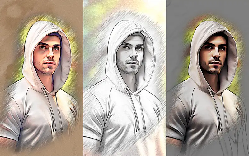 Preview of ps filters applied to an image of a boy with a hoodie