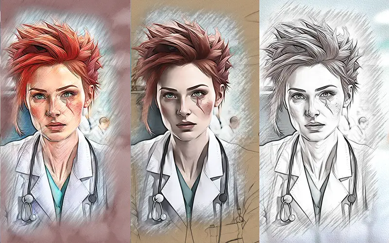 preview of the ps filters applied to an image of a lady doctor