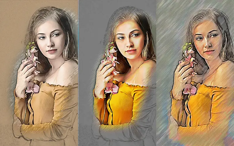 preview of portrait effects applied to an image of a girl in a yellow top