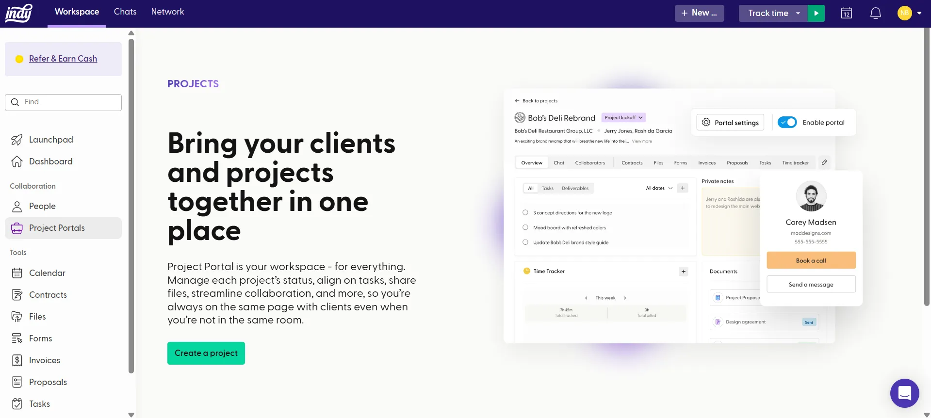 Preview of Project Portals in Indy Business Management Platform
