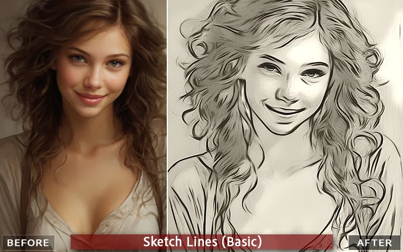 Basic sketch lines effect applied to an image of a girl