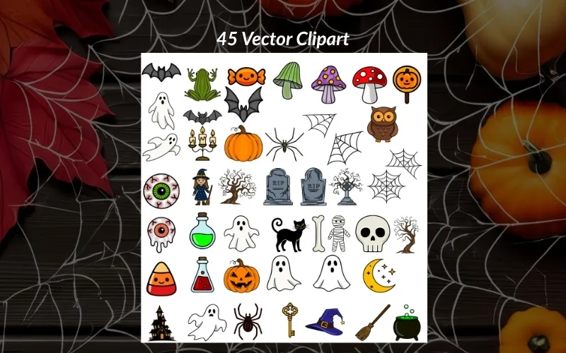 Preview of the spooky Halloween clipart images included in the bundle.