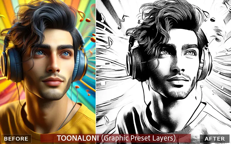 Toonaloni brush effect applied to an image of a boy