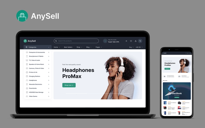 Anysell landing page WordPress template preview image