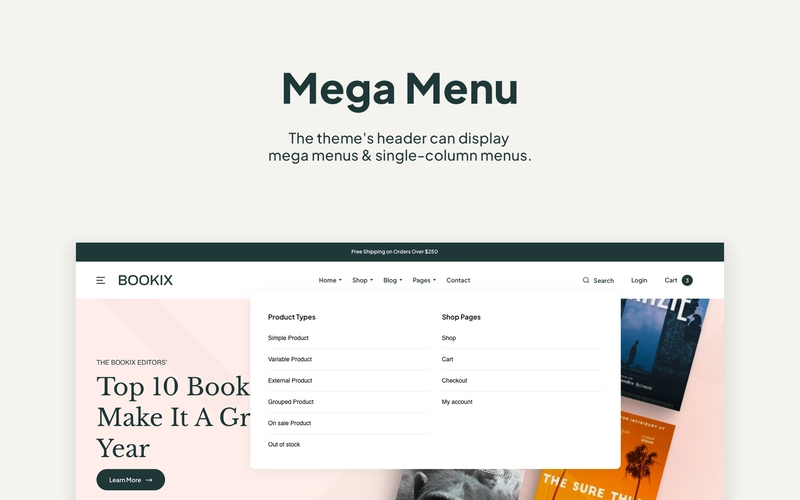 bookix mega menu preview image