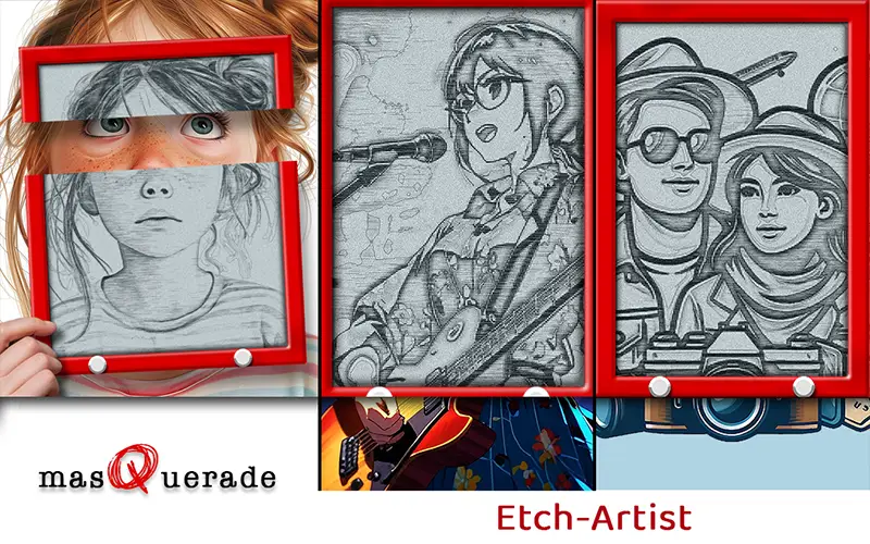 Etch Artist Photoshop Filter Applied On A Collage Of Images