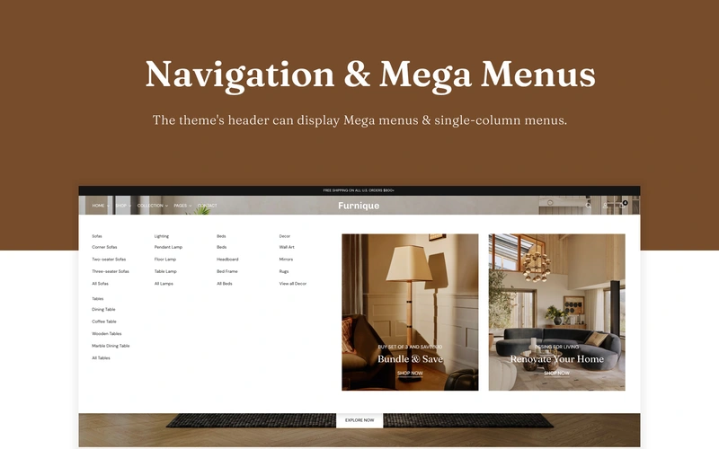 Furnique Nav and menu preview image wordpress templates