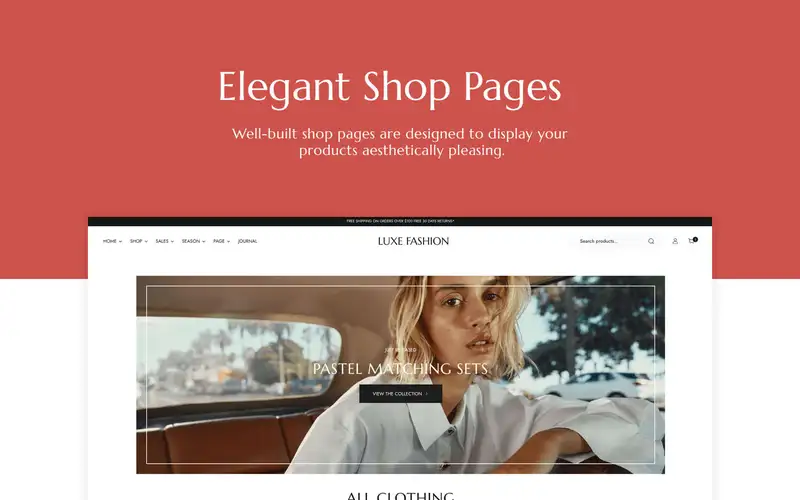 luxe elegant shop pages wordpress templates preview image