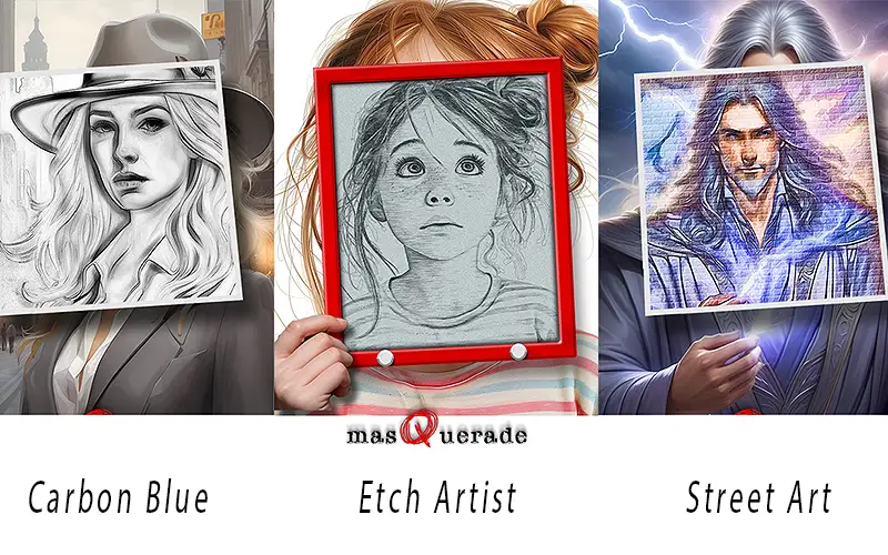 Preview of Masquerade Photoshop Filter Cards