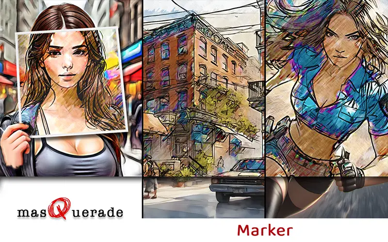 Marker Photoshop Filter Applied On A Collage Of Images