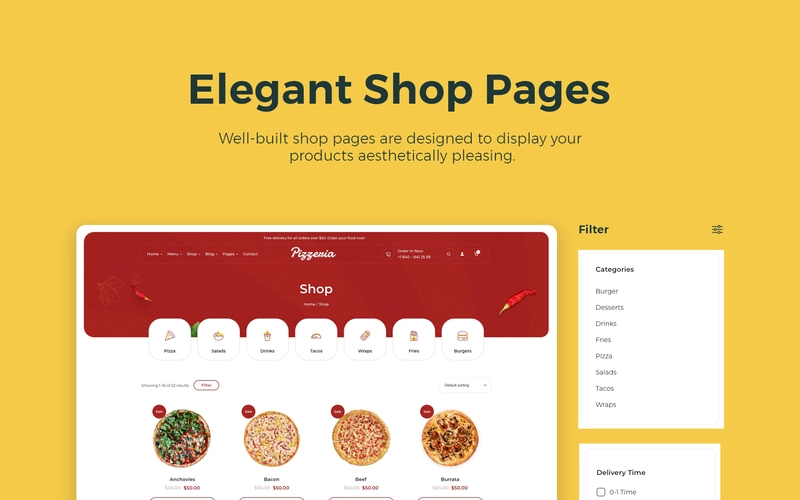 pizzeria elegant shop pages wordpress templates preview image