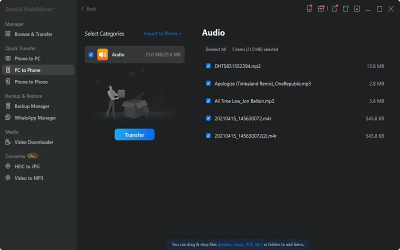Transfer the files preview image,