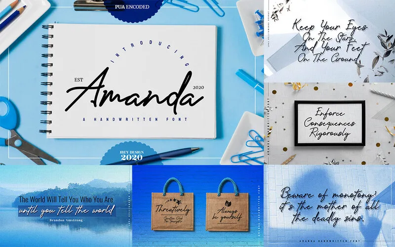 'Amanda' handwritten Font and its different uses in designs