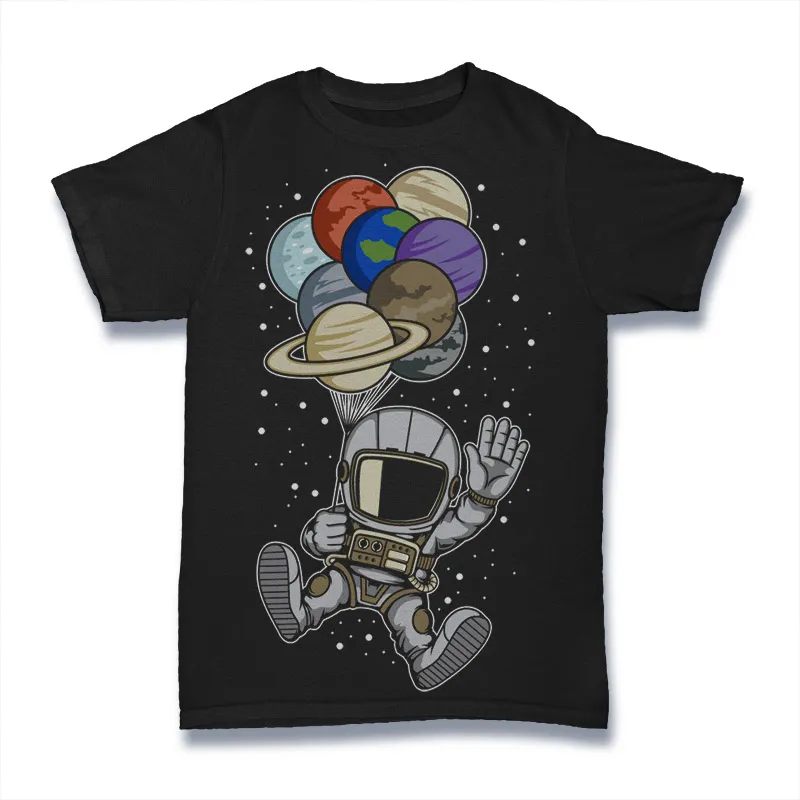 Astronaut Baloon Planets Tshirt Design