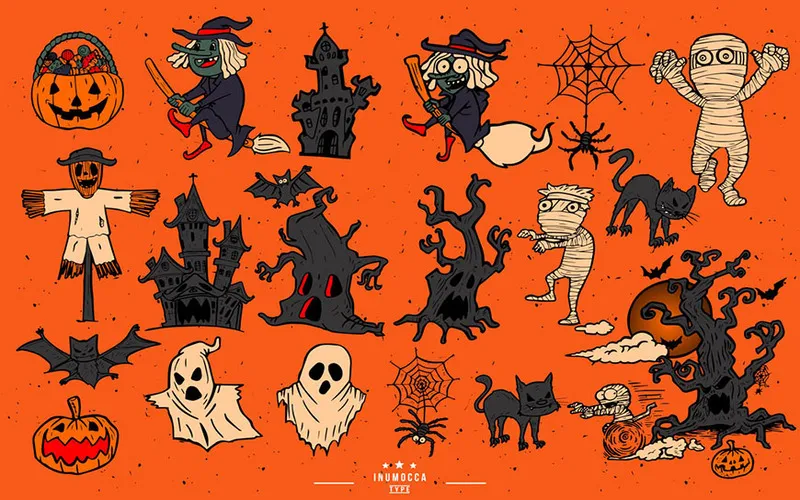 Collage of Halloween vectors included in the bundle