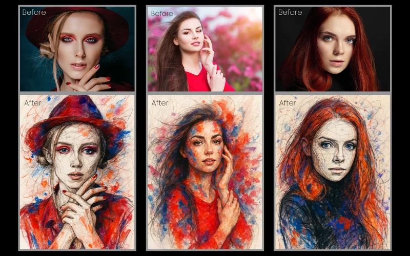 Colorful editing effect applied to a collage of images of some women.