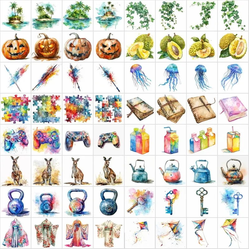 A preview of the Water color graphics included in the bundle.