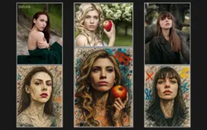 Enchanted photo editing effect applied to a collage of images of some women.