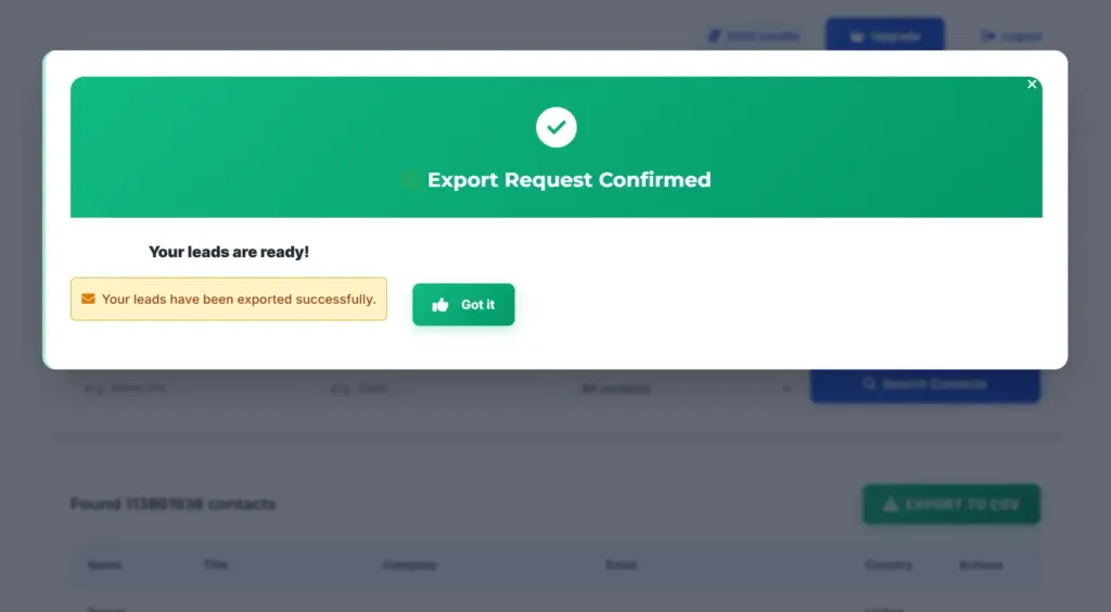 Export Leads Interface