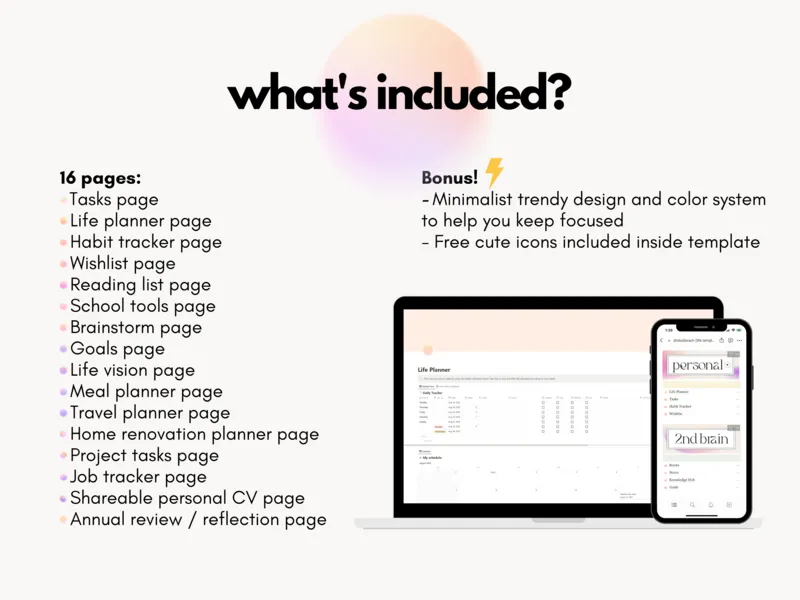 Preview of what's included in the life planner templates