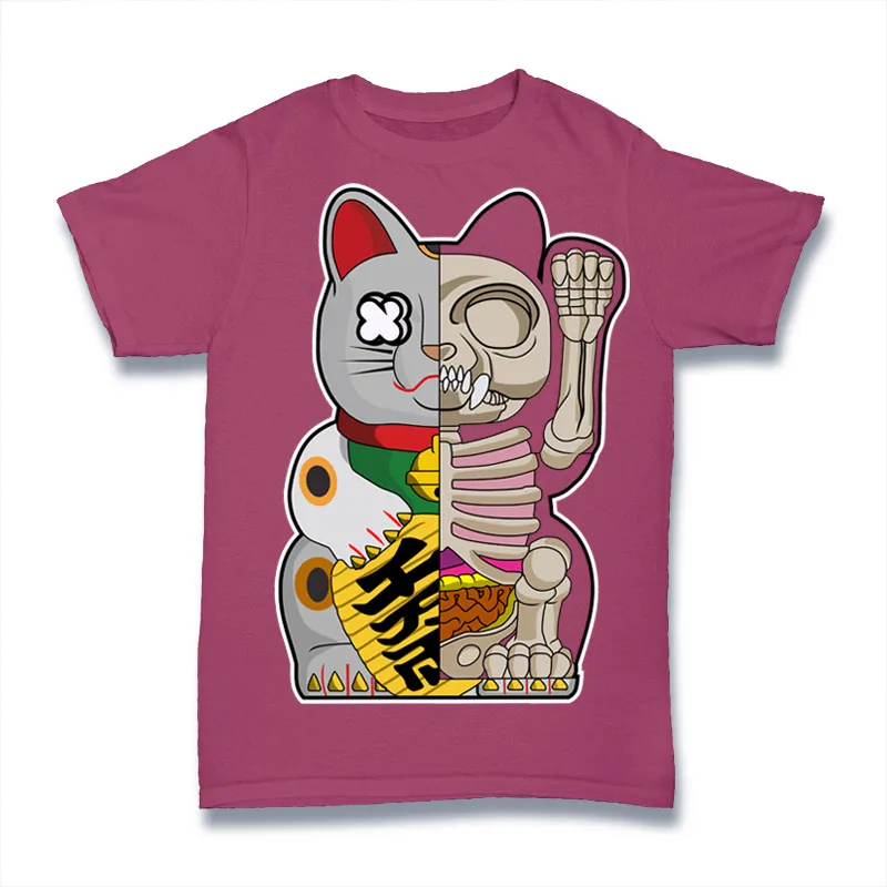 Fortune Cat Half Skeleton Tshirt Design