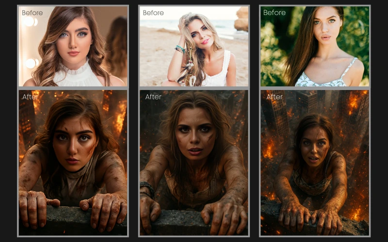 Golden editing effect applied to a collage of images of some women.