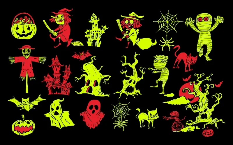 Collage of creepy Halloween vectors included in the creepy bundle