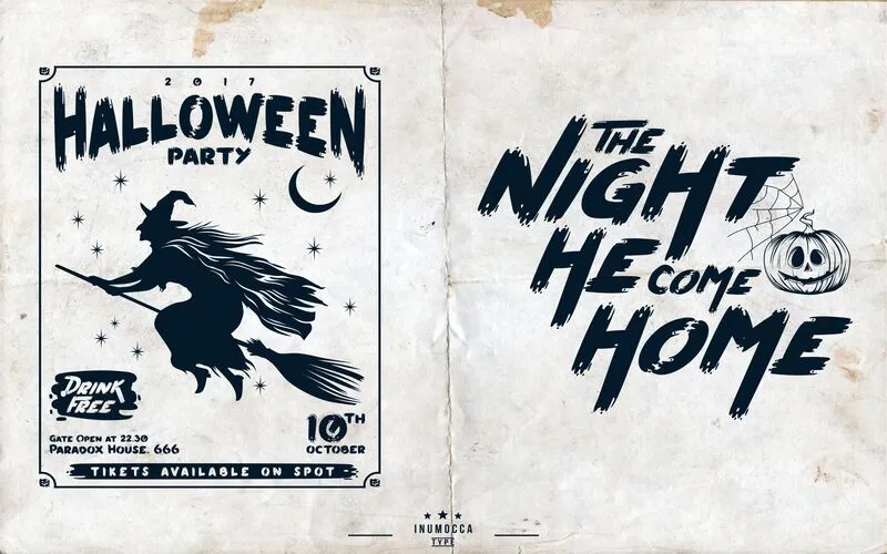 Halloween Party Flyer of a witch on a broom
