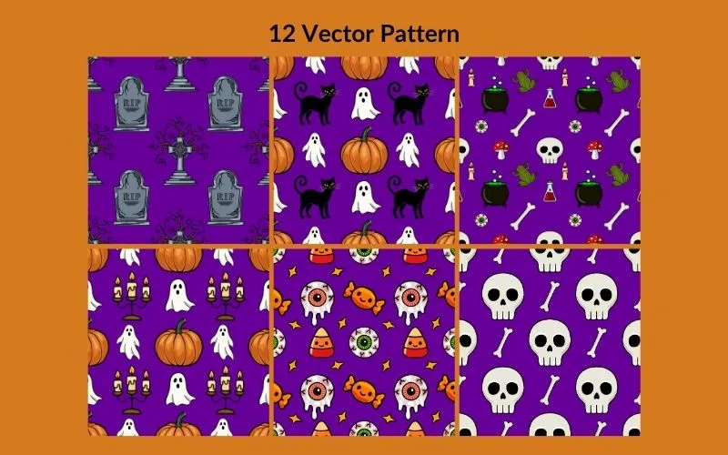 Preview of the scary Halloween patterns included in the bundle