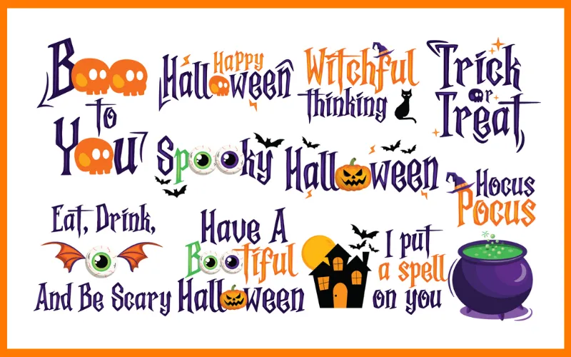 Collage of Cute and spooky Halloween Phrases Clipart