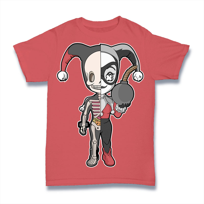 Harley Quinn Half Skeleton Tshirt Design
