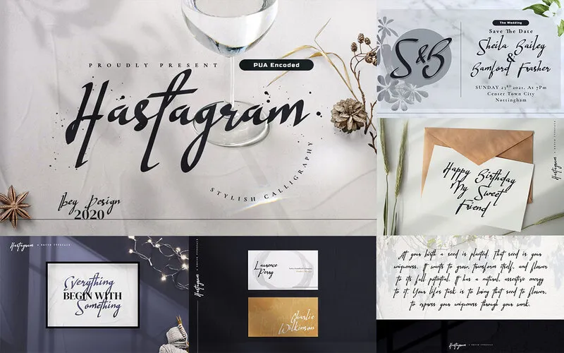 Hastagram calligraphy Font and its different uses in designs