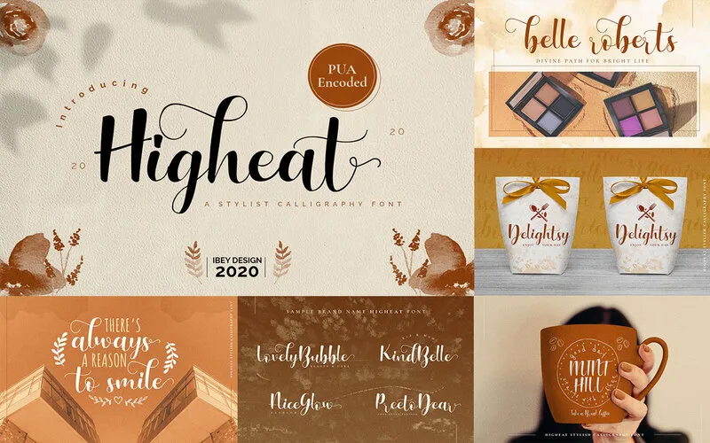 Higheat calligraphy Font and its different uses in designs