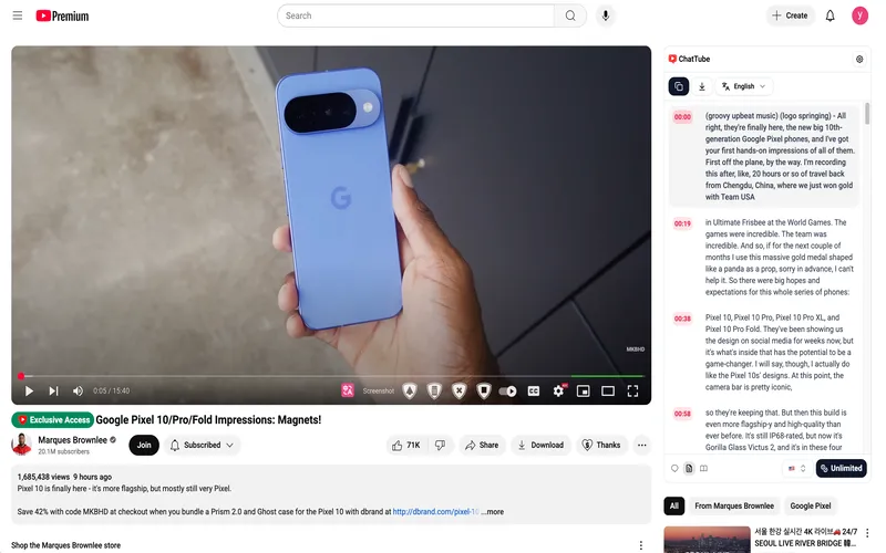 Transcript extraction for a YouTube Video using ChatTube