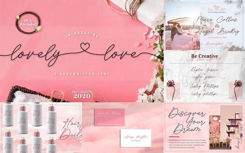 Lovely Love handwritten Font and its different uses in designs