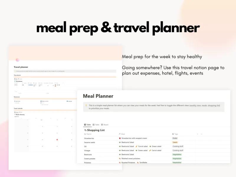 Preview of Meal and Travel Planner Templates