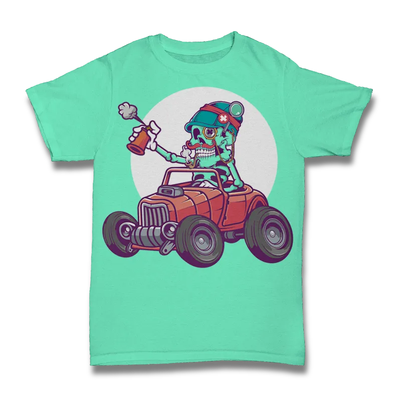 Moustache Skull Hot Rod Tshirt Design