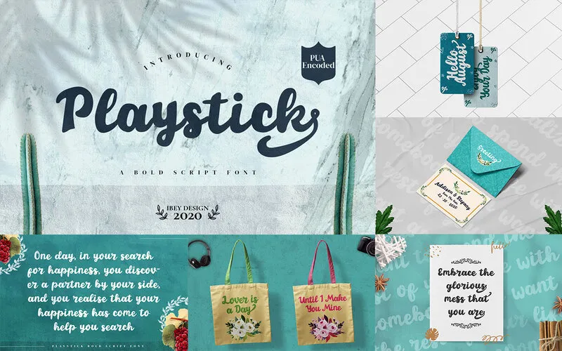 Playstick bold script Font and its different uses in designs