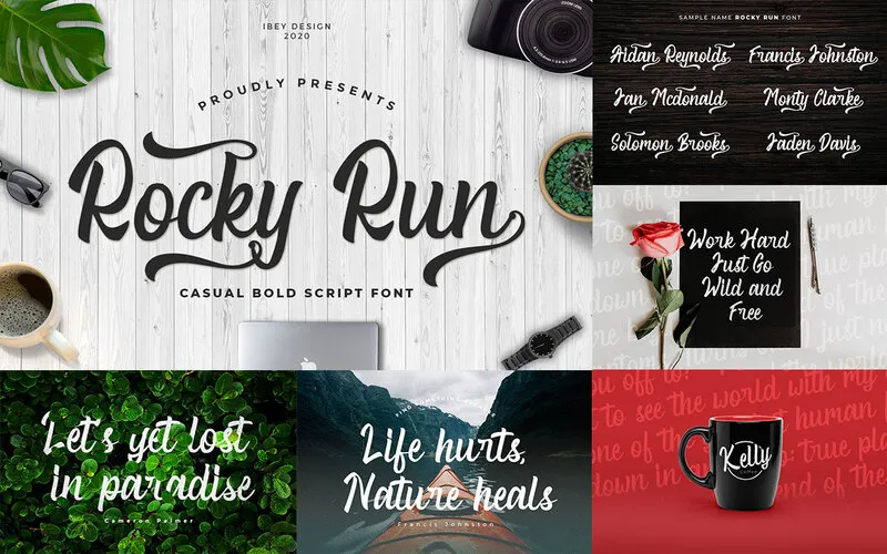 Rocky Run bold script Font and its different uses in designs