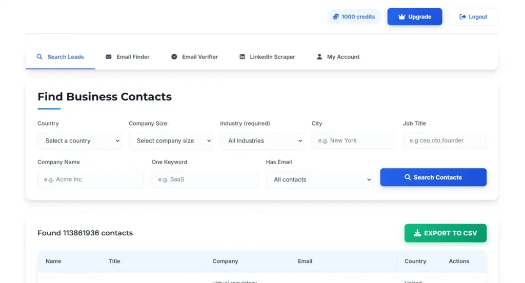 Search Leads Interface
