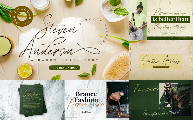Steven Anderson Written Font and its different uses in designs